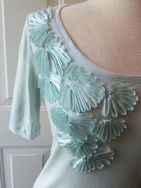 Vintage Mint Aqua Talbots Size S Short Sleeved Tee w. Ribbon Detail